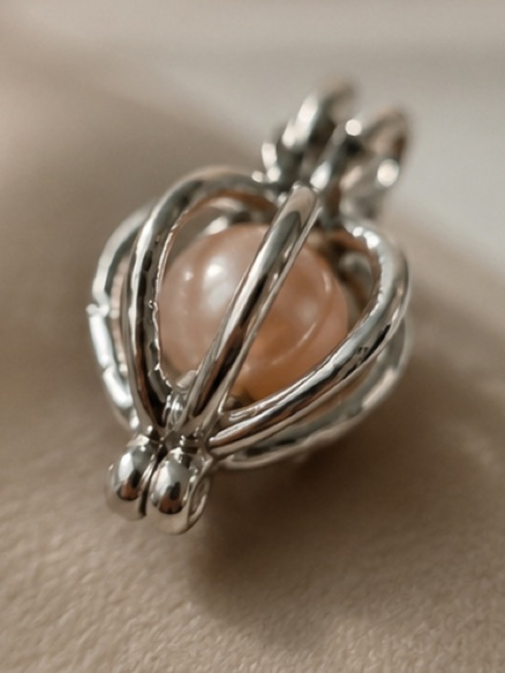 Elegant Silver & Enclosed Rose Gold Pearl Charm - Picture 2 of 7